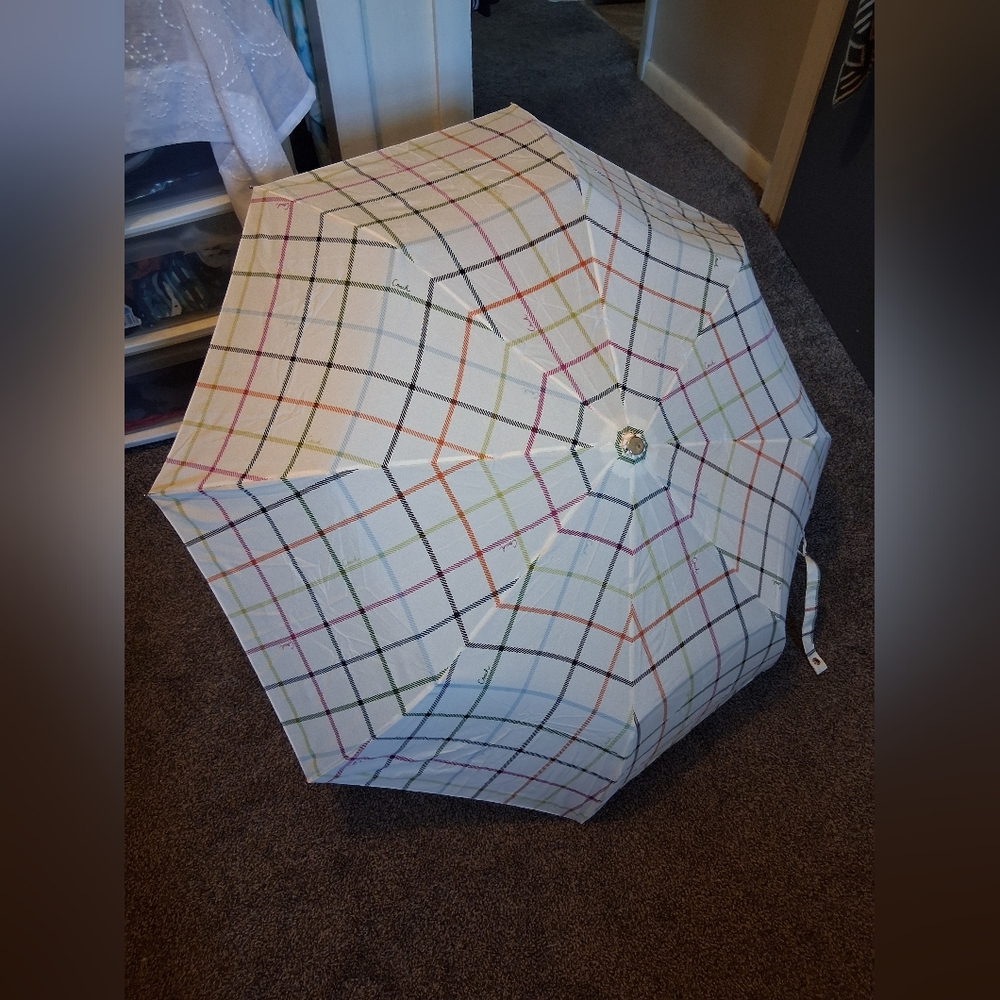 COACH TATERSALL Plaid Umbrella with Multicolor Stripes